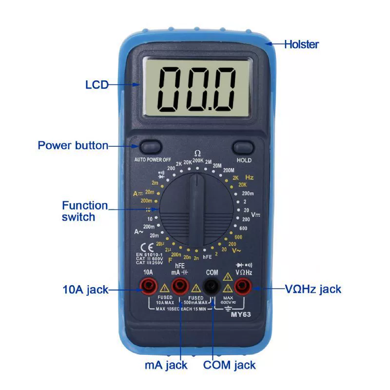 Портативный Высокоточный цифровой мультиметр, Универсальный измеритель MY63, устойчивый к падению, прочный тип