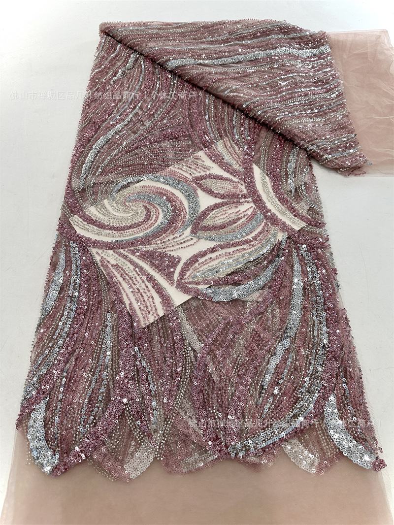 Tejido de cuentas de tubo de cuentas de sequinado tejido bordado alto estilo europeo, americano, francés vestido de cena de baile vestido de boda tejido