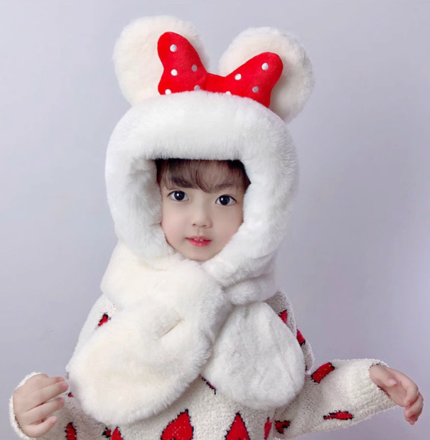 かわいい熊の帽子の子供の秋冬の3つのセットの保温のぬいぐるみの帽子のマフラーの手袋の3つのワンピースの帽子|undefined