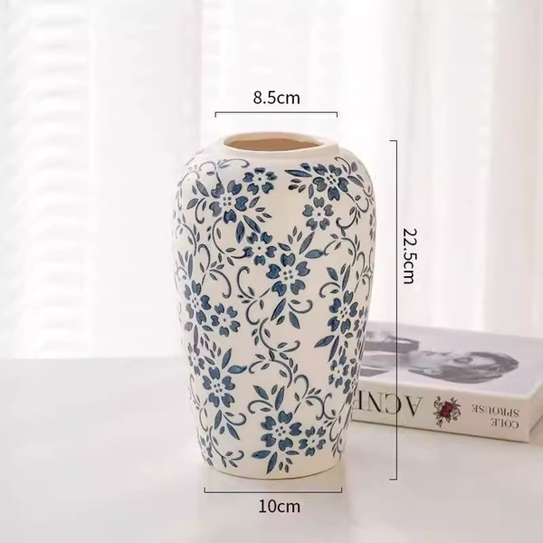 New Chinese Style Medieval Blue and White Porcelain Vase Flower Arrangement Ornaments High-End Niche Retro Ceramic Vase Ceramic Flower Vessel
