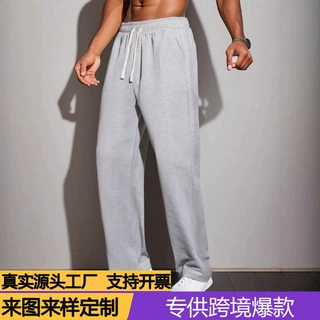 跨境欧美男装源头 亚马逊同款黑色直筒卫裤 外贸重磅休闲开衩裤
