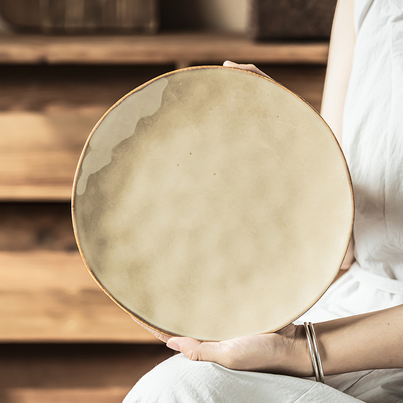 Estilo japonés retro placa de cerámica hogar de alta calidad Placa de lujo ligero B & B Placa de filete occidental ligeramente defecto