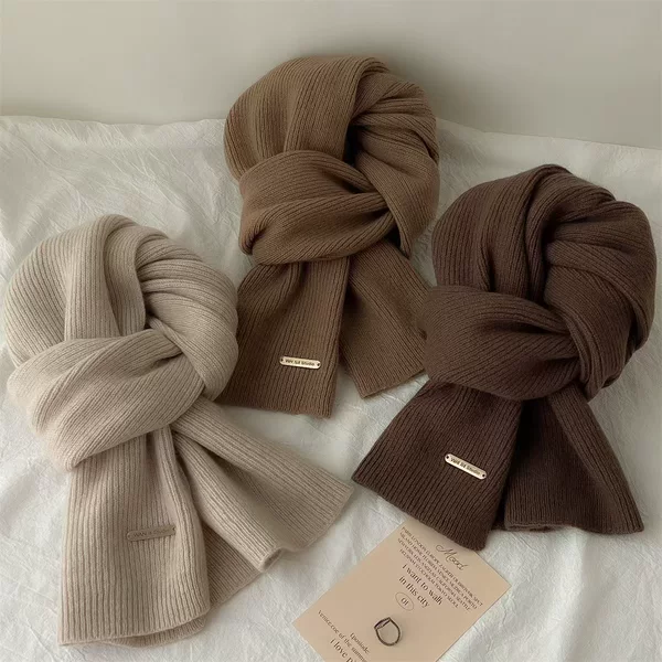 Autumn and Winter Trendy Korean-Style Versatile Solid Color Warm Scarf, Thickened and Lengthened Neck Warmer, Student Windproof Knitted Scarf