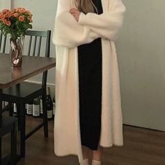 软糯针织开衫毛衣女秋冬新款宽松大码显瘦慵懒风仿水貂绒长款外套