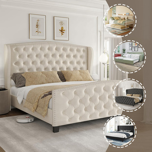 Cross-border Hot Sale New Soft Bag Backrest Simple Modern Soft Bag Bed Thickened All-inclusive Wooden Bed Split Sofa Bed