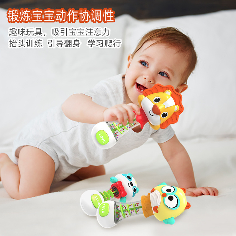 跨境新品婴幼儿益智软胶卡通萌趣动物摇摇棒按压发声解压认知玩具|undefined