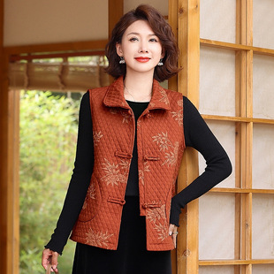 Middle-aged and elderly mother spring and autumn plaid printed fashion vest coat women's loose slim casual waistcoat