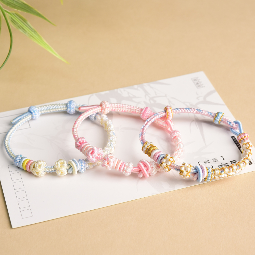Peach blossom double-strand braided bracelet, a high-end and unique design that can be customized with beads, featuring dopamine-inspired colors, perfect as a gift for your best friend or girlfriend