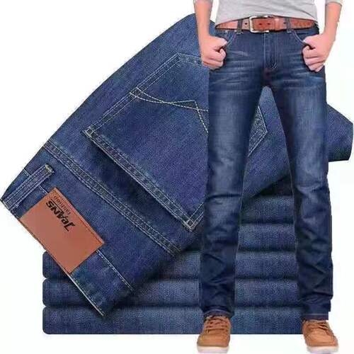 Men's Denim Summer Thin Stretch Relaxed Straight High-Waist Casual Mid-Wash Workwear
