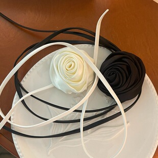 French Gentle Satin Camellia Strap Necklace Necklace Retro Vacation Style Sweet Spring and Summer New Personality Temperament