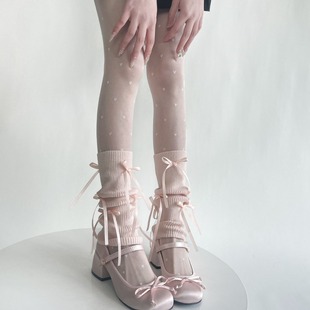 Spring and Summer Candy Color Thin Ballet Style Sweet Socks Women's Pink Blue Bow Heap Leg Set Girl's Boots Set