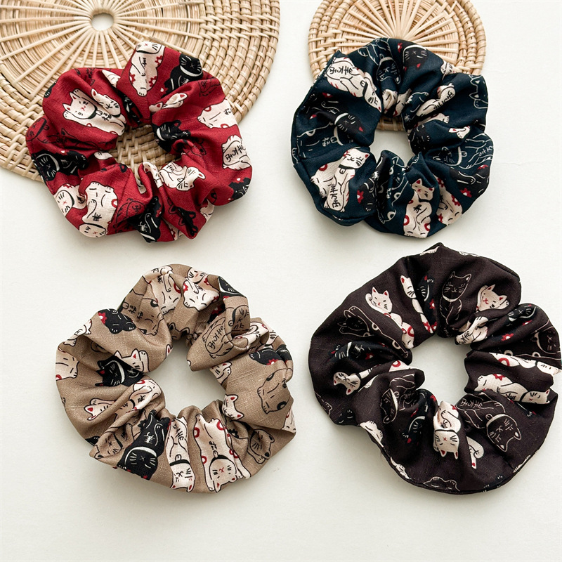 2024 simple lucky cat fabric large intestine hair band Mori hair rope hair tie hair band female hair band in stock wholesale