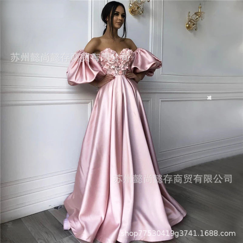 European and American foreign trade PARTY host PARTY dress large size high waist pregnant women dress off shoulder lantern sleeve neat