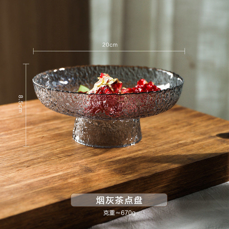 Platos de vidrio de pies altos, platos de frutas caseras de alta calidad, platos de frutas secas, platos de bocadillos, platos de comedor, adornos decorativos de alto valor