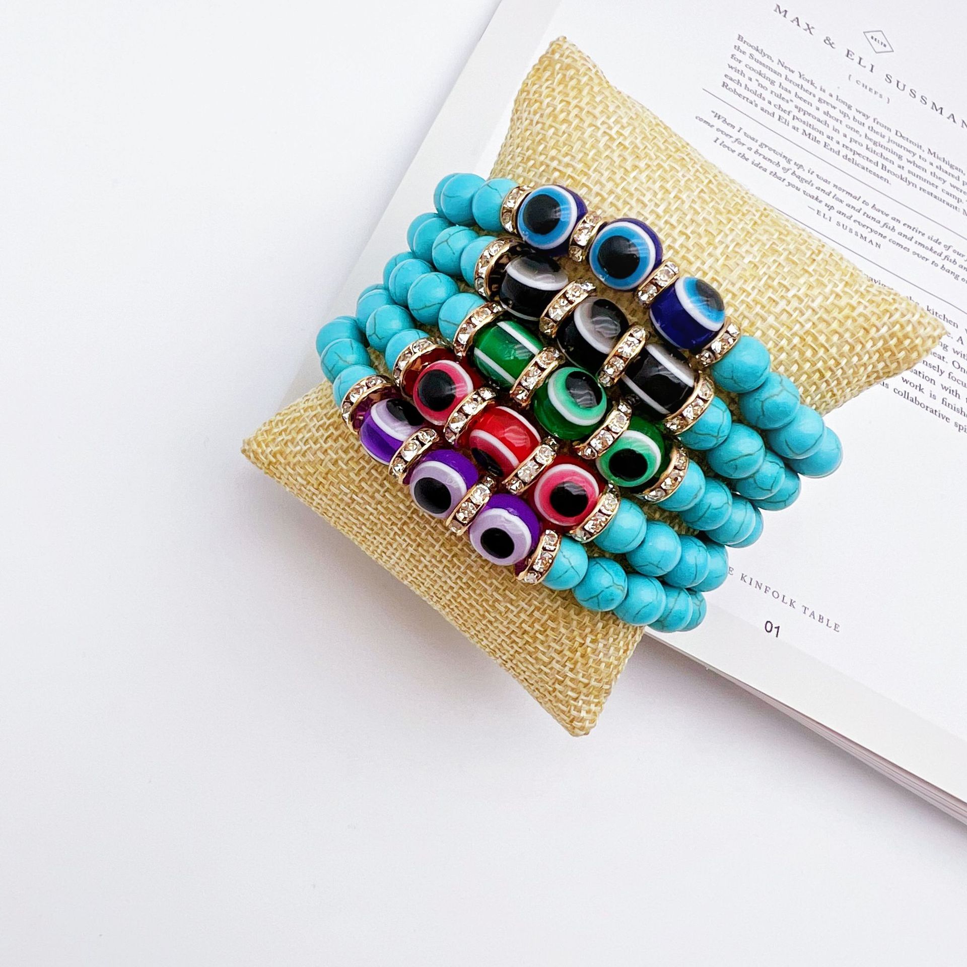 Retro Devilu0027S Eye Turquoise Beaded Inlay Artificial Gemstones Bracelets 1 Piece