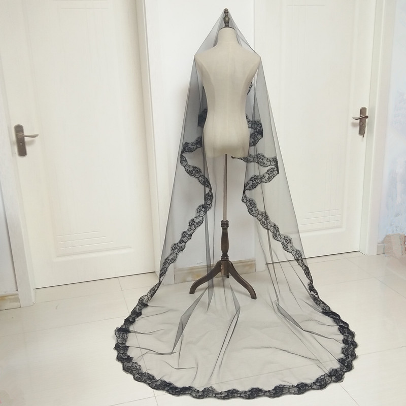 気高い優雅な花嫁の黒い糸ハロウィーンCOS写真の形の黒い刺繍レース1.5 /3メートルの頭|undefined