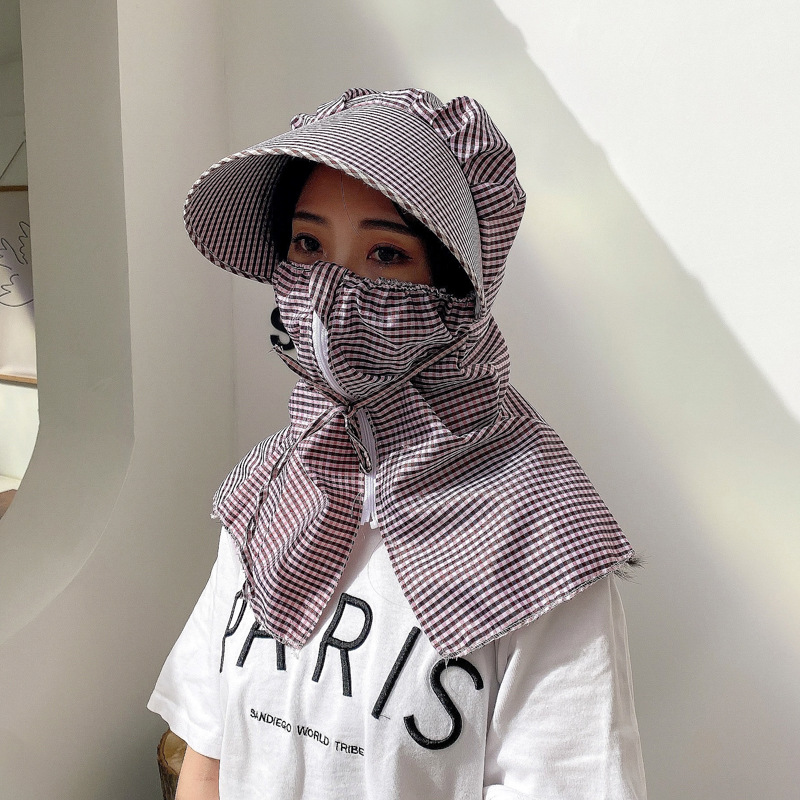 春夏季女帽 韓版時尚格子大沿防曬遮陽女帽騎車帽採茶帽印花涼帽