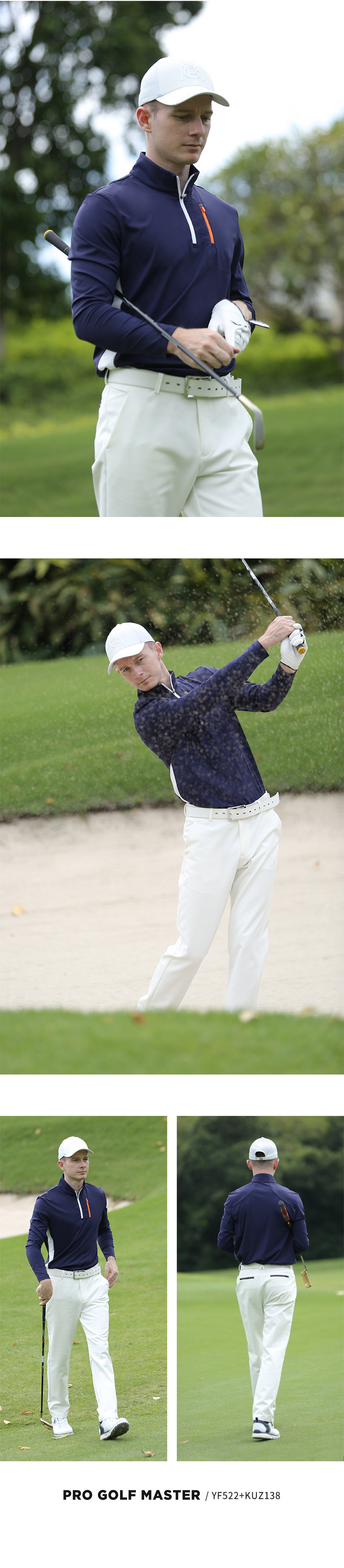 Áo thun golf nam dài tay cổ đứng PGM thiết kế thể thao — YF522-Màu xanh nhạt, YF522-màu xanh nước biển, YF522-màu trắng chi tiết 5