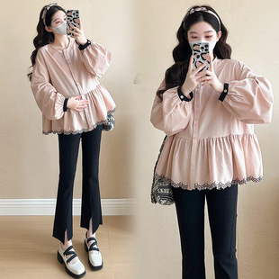 in stock 2025 Spring New Pregnant Women's Shirt Korean Style All-match Slimming Doll Shirt Pregnant Women's Top