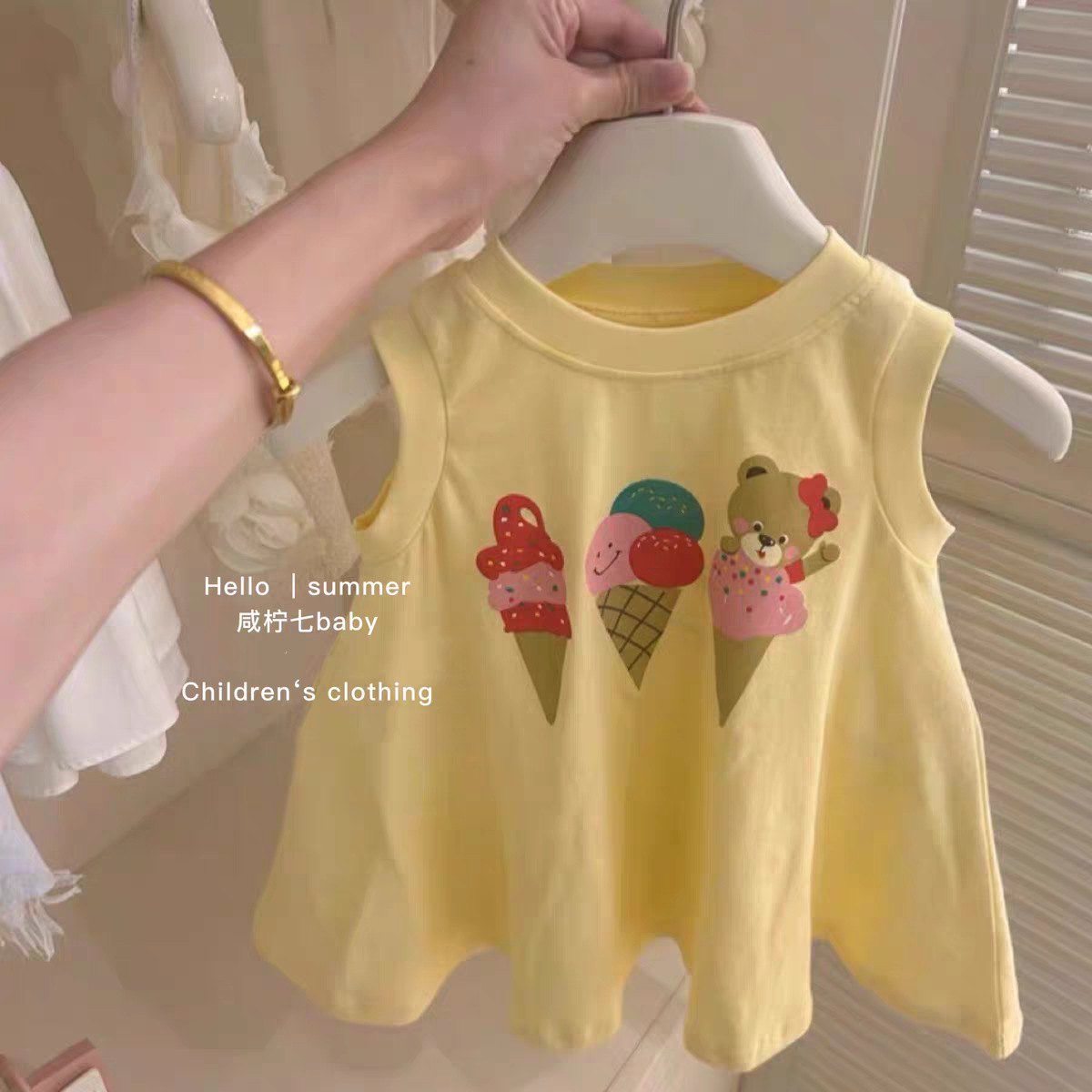Baby Jardín de infantes lindos dibujos animados sin mangas chaleco vestido de niñas verano nueva camiseta camiseta
