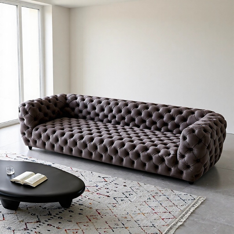 Italian Minimalist Living Room Baxter Fabric Pull-Button Sofa House Large Flat Hotel Frosted Technology Cloth Sofa Set