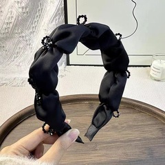 黑色高级感宽边褶皱水晶发箍女高颅顶气质小众压碎发发卡新款发饰
