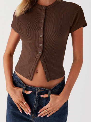 Women's Navy Blue Casual Button Up Knit Top