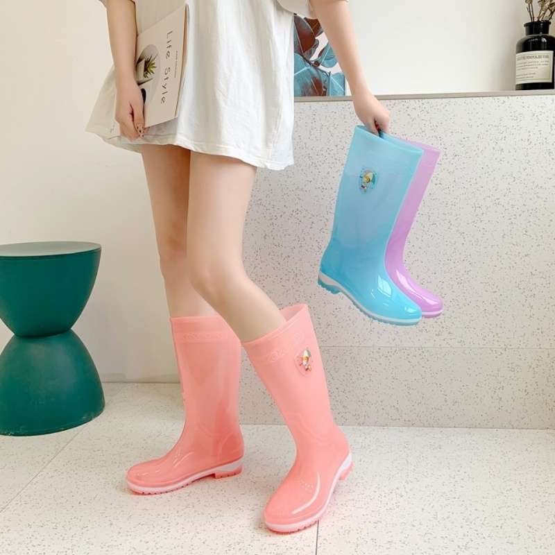 Botas de lluvia para mujer, botas de lluvia de tubo largo y alto, zapatos de goma transparentes de moda para adultos coreanos, botas impermeables, zapatos de trabajo antideslizantes image 3