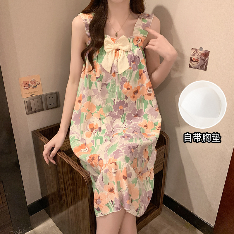 Pijamas de verano nubes de algodón trenzado esling vestido de niña con cojín de pecho princesa vestido de estilo de casa vestido larga mayorista