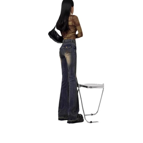 Vintage embroidery high street tapered jeans for women plus size heavy girls autumn rinse slimming elastic high-waisted floor-length pants for winter