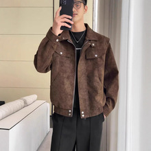 美式扎染复古皮衣外套男士秋冬新款休闲上衣潮牌高级感工装夹克衫