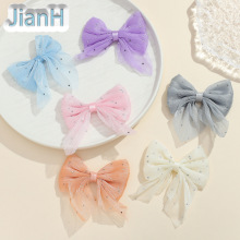 带圆形白色烫钻网纱蝴蝶结日韩儿童头饰发饰配件 diy服装包包辅料