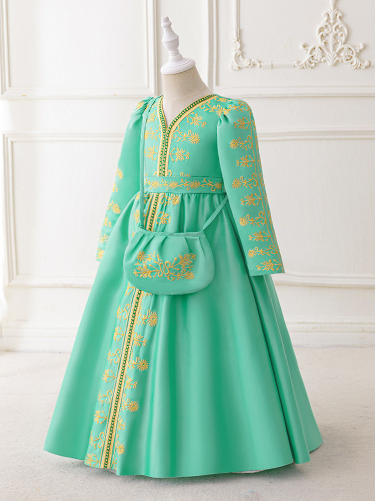 Amazon vestido de niños bordado con bolsas de mangas largas ropa de niños de cuello en v vestido de niña vestido de mangas largas