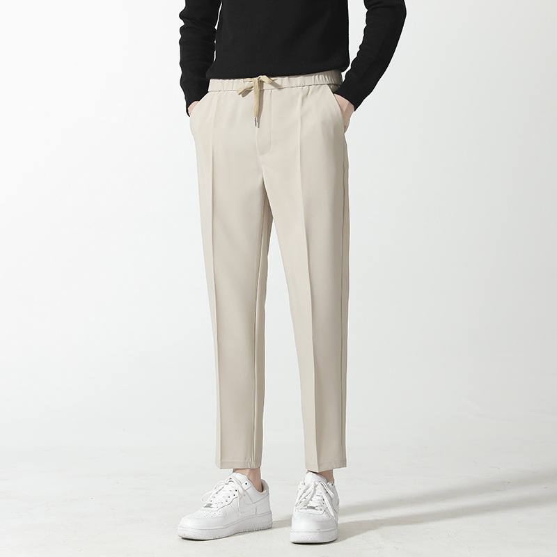 Pantalones casuales rectos drapeado pantalones de traje con cordones pantalones de traje delgados pantalones de cintura elástica suelta para hombres pantalones largos casuales de todo fósforo moda