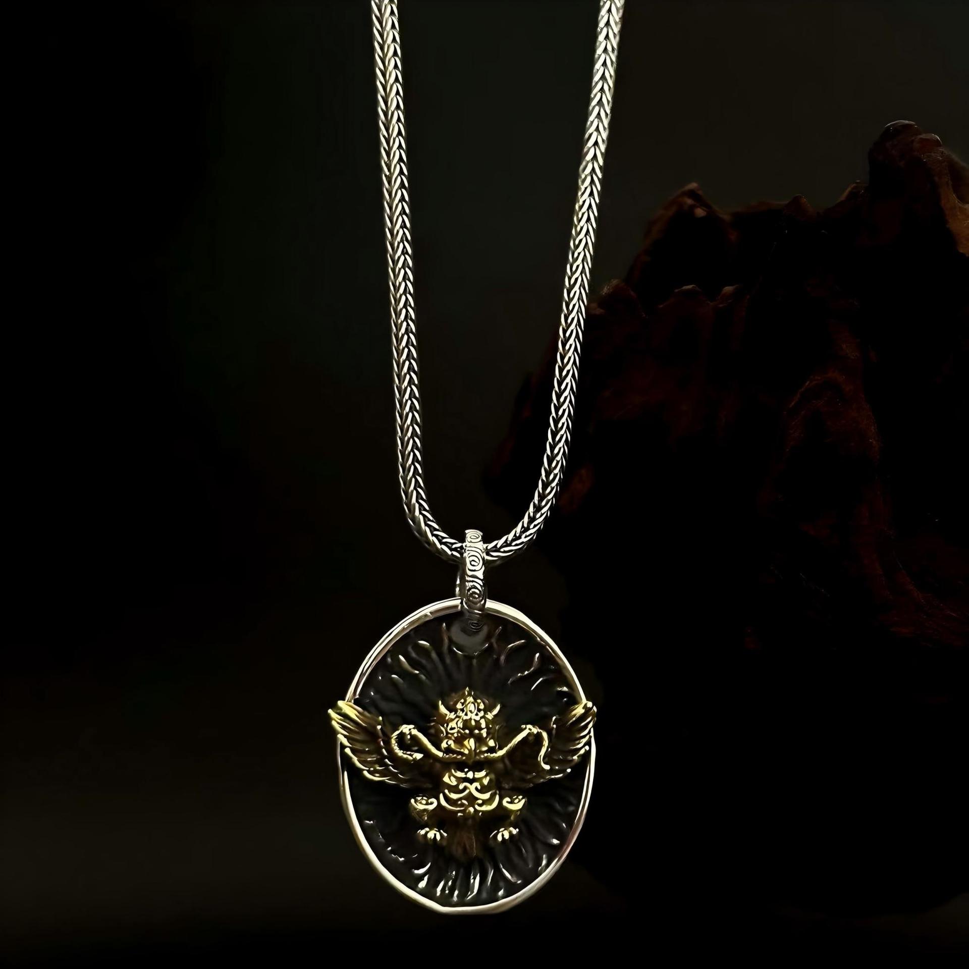 Bijou talisman de protection en argent pur S925, pendentif libellule vintage aux ailes dorées, design tendance et unique, collier unisexe robuste_voghion.com