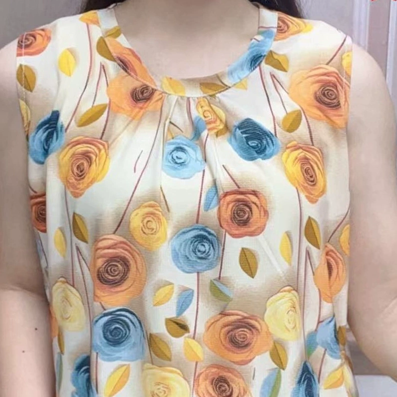 2025年新款夏季女士碎花遮肉显瘦时尚洋气宽松无袖夏季圆领吊带