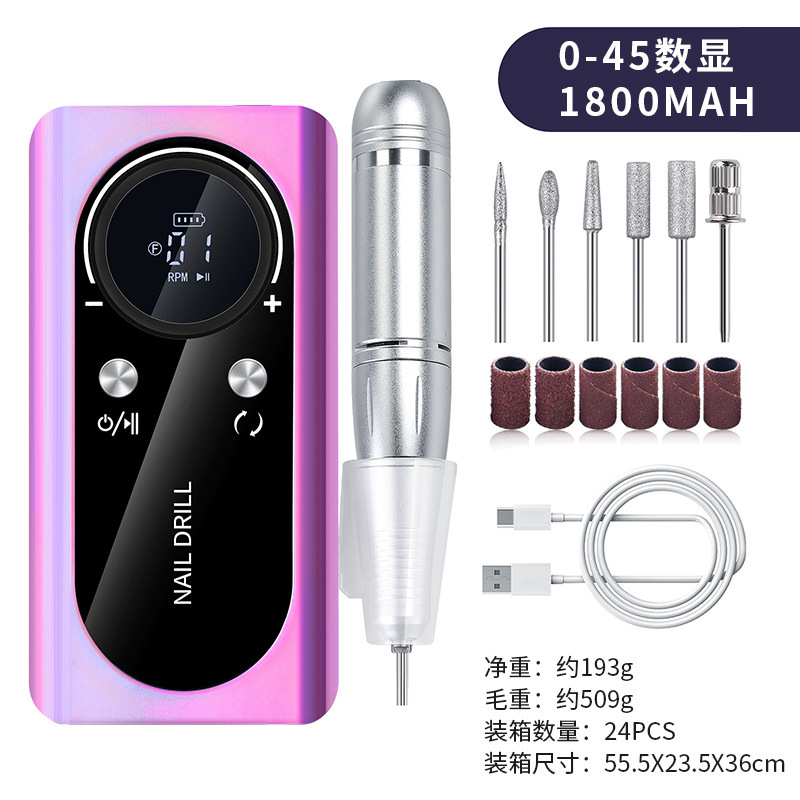 Profissional transfronterizo nuevo tipo de recarga V2 amolador de uñas 45000 rpm amolador de uñas eléctrico portátil descarga profesional