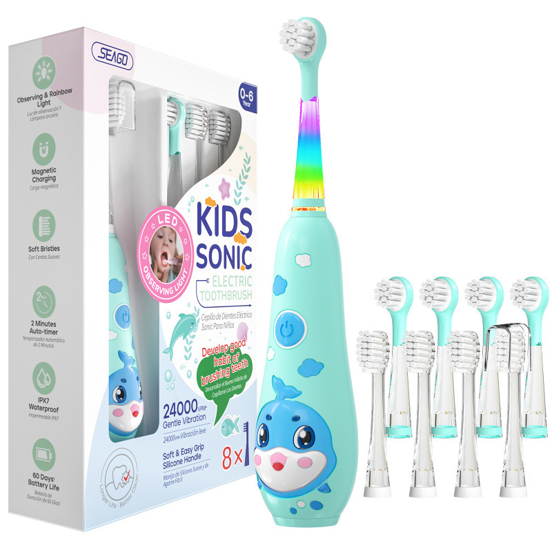 Cross-Border Hot Selling Saijia Electric Toothbrush for Kidsren 0-6 Years Old Cartoon Soft-Bristled Sonic