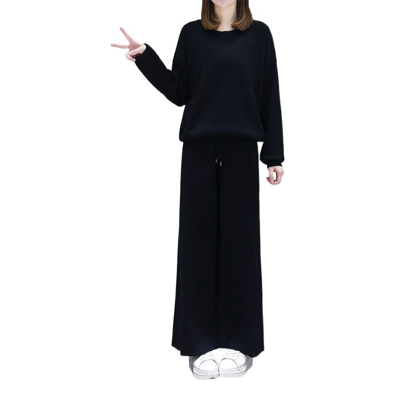 Женский модный повседневный стильный комплект больших размеров, новинка весны, широкие брюки, скрывающие живот, утягивающие, двухкомпонентный комплект