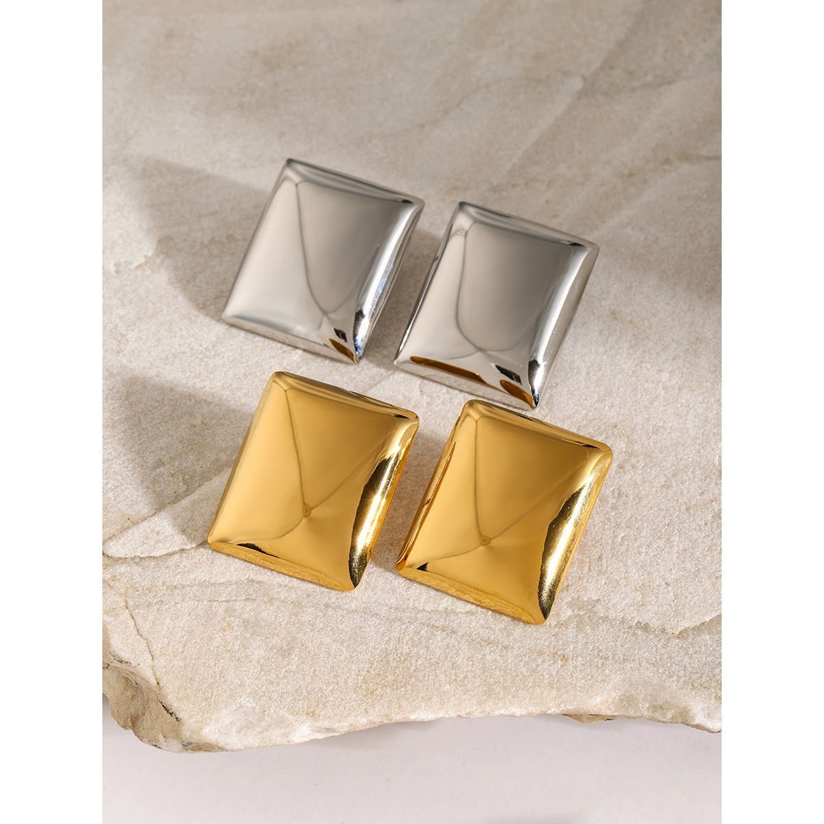 18k oro de acero inoxidable geometría aretes de acero inoxidable para mujeres Europa y los Estados Unidos de moda simple lujoso ligero rectangular aretes de acero de titanio brillante image 5