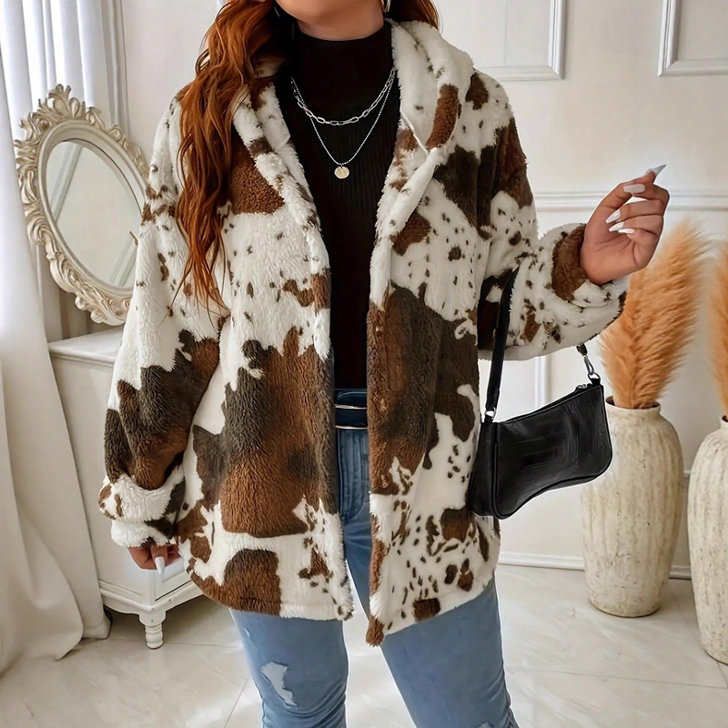 2025 Autumn and Winter Cross-Border Amazon New European and American Casual Fashion Stuffed Jacket Women's Cow Print Button Sweatshirt