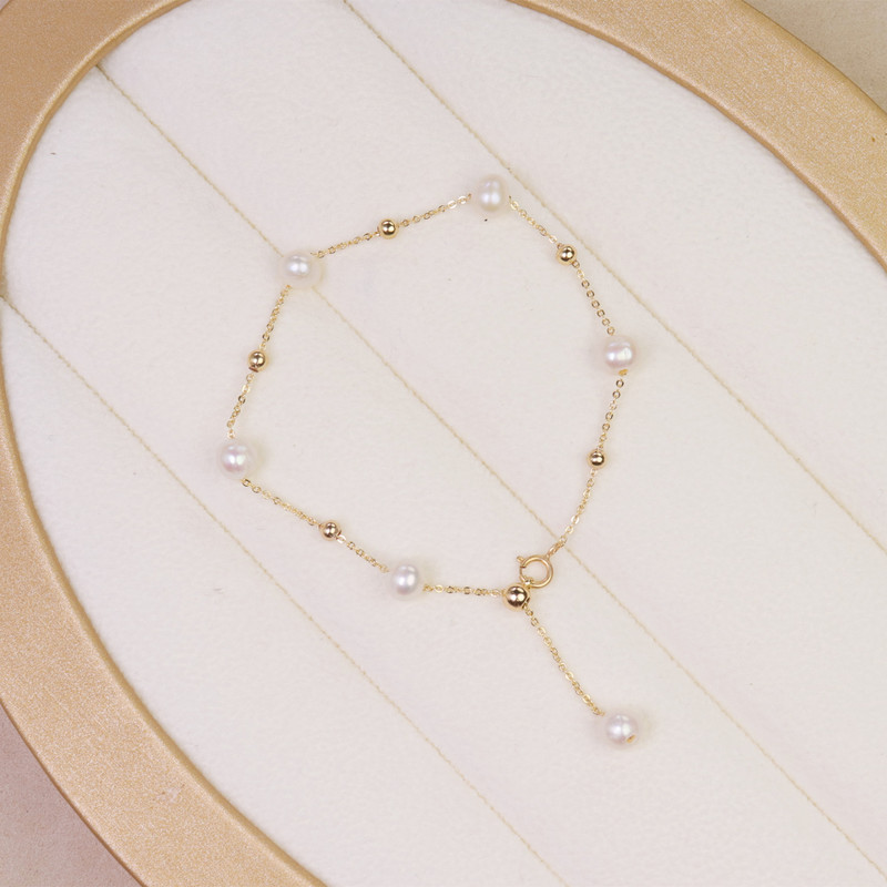 Factory direct supply new fresh water pearl bracelet 5-6mm round pearl chain 20cm long jewelry women wholesale hair