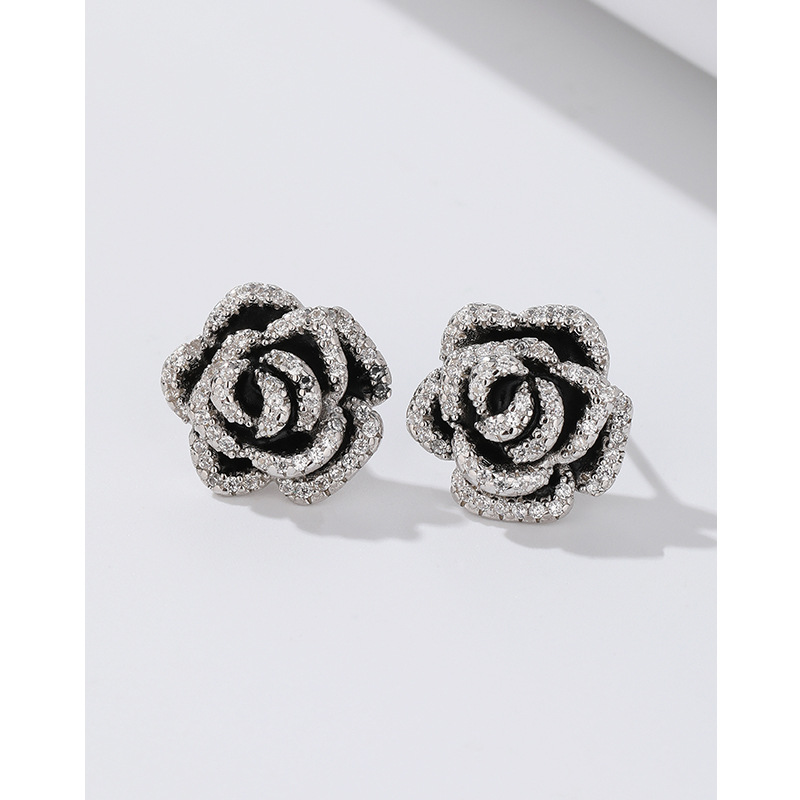 Negro Camelia pendientes para las mujeres 925 Luz de plata de ley nicho de lujo alto sentido 2023 nuevos pendientes elegantes pendientes