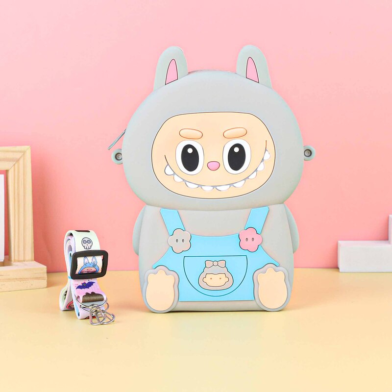 Labubu シリコーン携帯電話バッグ漫画かわいい誕生日ギフト弓シリコーン小銭入れハイエンドクロスボディバッグ|undefined