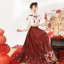 原创设计迎贺汉服女中国风改良汉元素上衣云肩马面裙套装8911