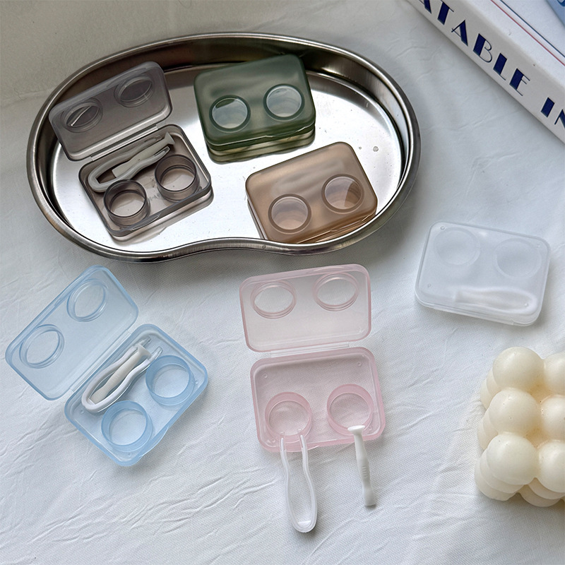 Ins Simple Matte Non-Twist Integrated Contact Lens Case New Style Beauty Lens Case Double Box Storage Box Manufacturer Wholesale