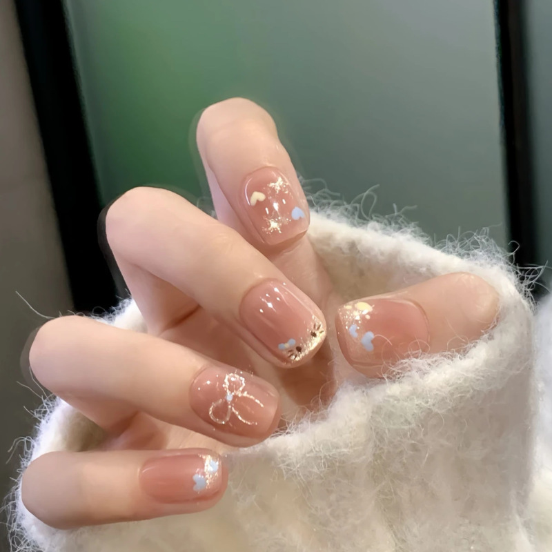フラッシュフレンチガール手描き猫kt手作りかわいい猫目ウェアラブルネイルイン多用途ラブショートスタイル美白|undefined