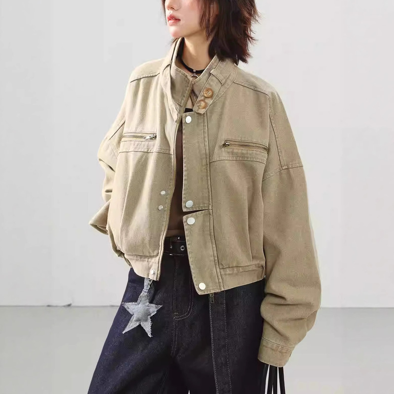 American Retro Workwear Denim Jacket for Women, Autumn New Loose High-End Short Jacket Top Trendy