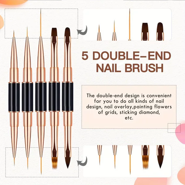 Cross-border 5-piece set of metal rod rose gold aluminum tube double-ended gel painting and carving pens for nail art