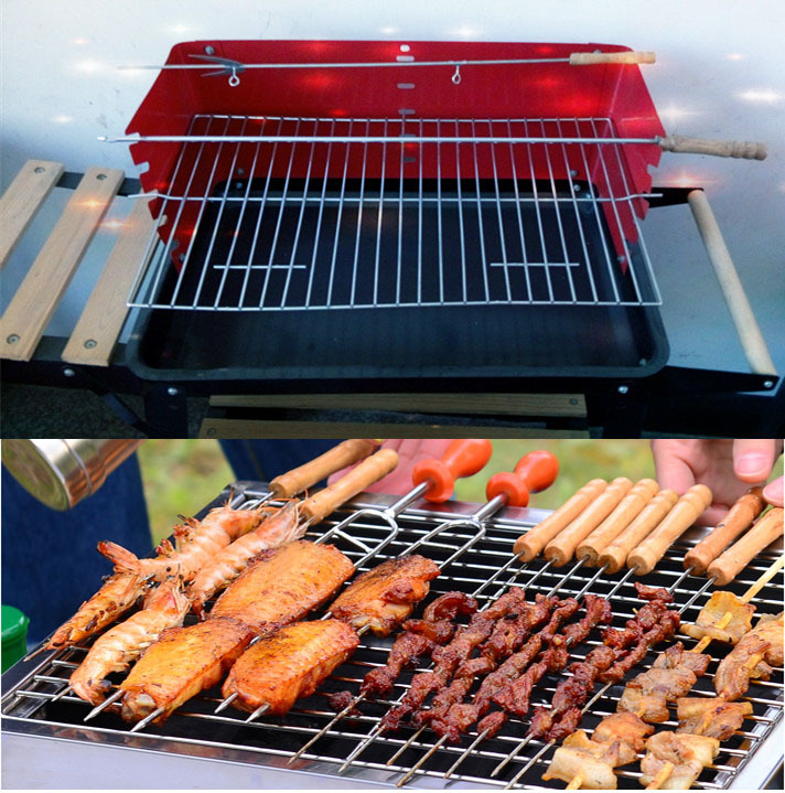 Fuente de la fábrica hogar cuadrado estufa de carbón barbacoa estufa con mesa de madera ajustable altura barbacoa estufa barbacoa parrilla